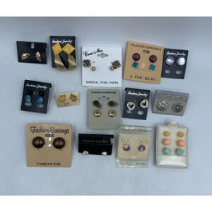 Vintage 80s 90s Enamel Earrings Lot 22 Pierced Pastel Geometric Retro